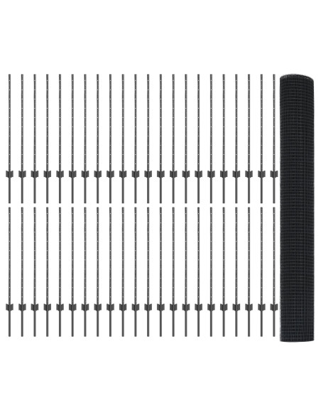 Recinzione con Posto Grigio 1 x 100 m Acciaio e PVC