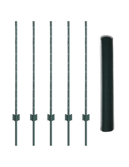 Pali Recinzione  5 pcs U-Channel Verde 100 cm Acciaio, Recinzione Esagonale  Verde 1x10 m Acciaio