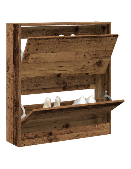 Mobile per Scarpe  con Cassetto Flip in Legno Antico 80x21x87,5 cm