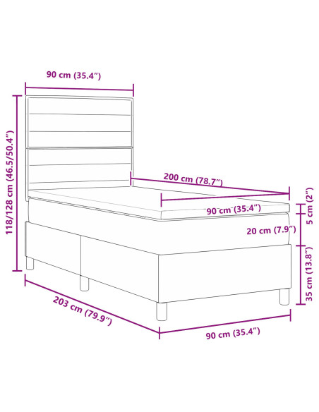 Struttura Letto  con Materasso Blu Tessuto 90 x 200 cm