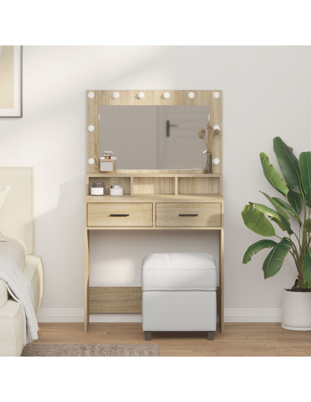 Tavolo da trucco con luci LED in Quercia Sonoma 79x41x135 cm
