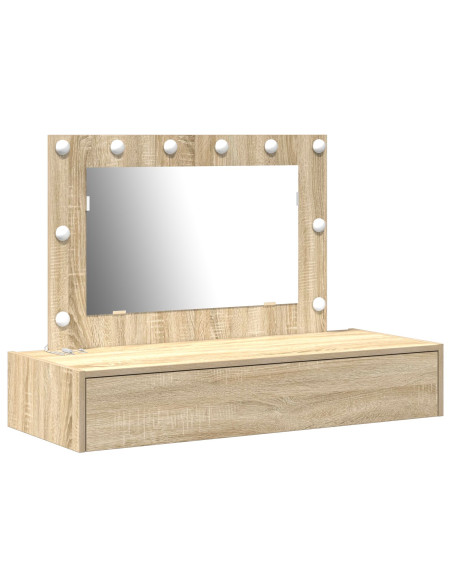 Tavolo da Trucco Appeso con Luci LED Rovere Sonoma