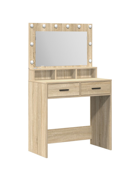 Tavolo da trucco con luci LED in Quercia Sonoma 79x41x135 cm