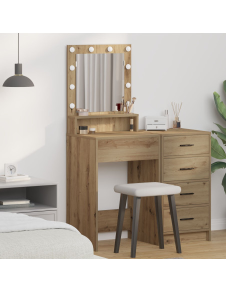 Tavolo da Trucco con Luci LED Rovere Artisan 50x41x135 cm