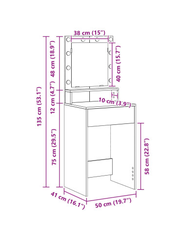 Tavolo da Trucco Rovere artigianale 50 x 41 x 135 cm