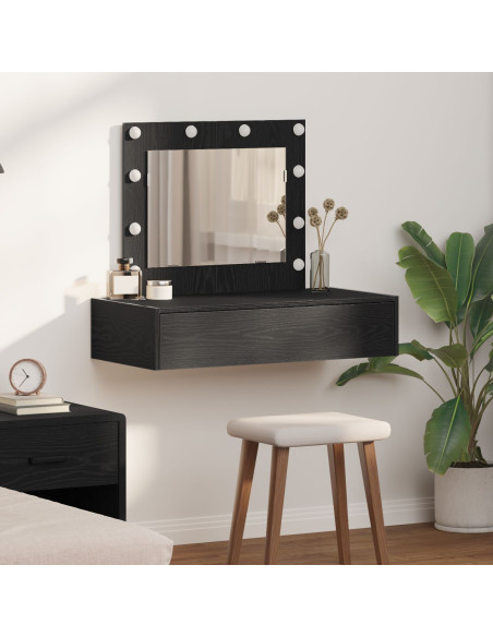 Tavolo da Trucco Appeso con Luci LED Ebonizzato di