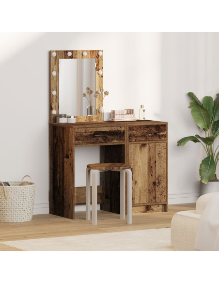 Set di Toeletta a 2 Pezzi  con LED in Finitura in Legno Antico