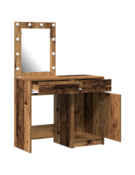 Set di Toeletta a 2 Pezzi  con LED in Finitura in Legno Antico