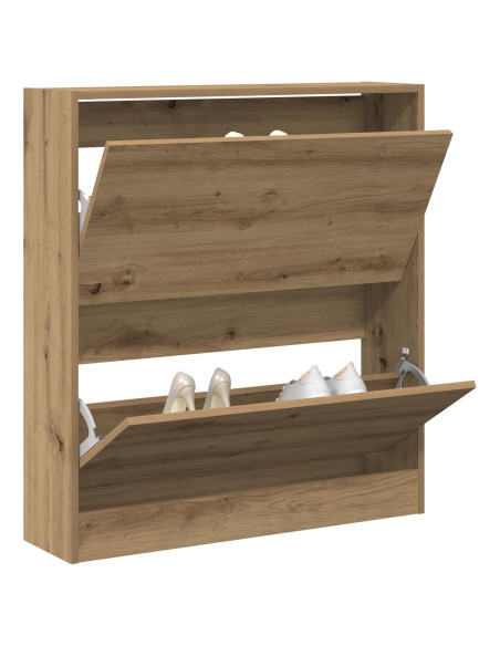 Mobile per scarpe  con cassetto a ribalta in rovere affumicato 80x21x87,5 cm