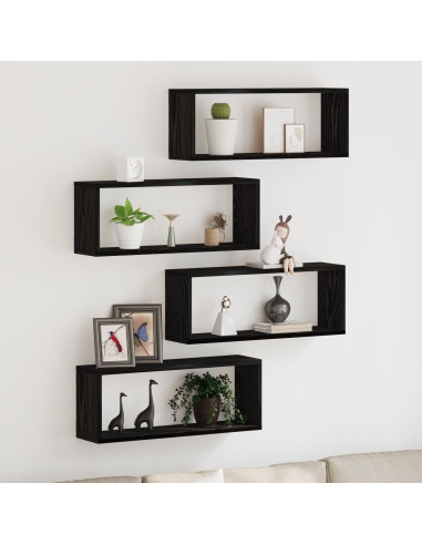 Scaffali da parete 4 pcs Rovere Nero 60 x 15 x 23 cm