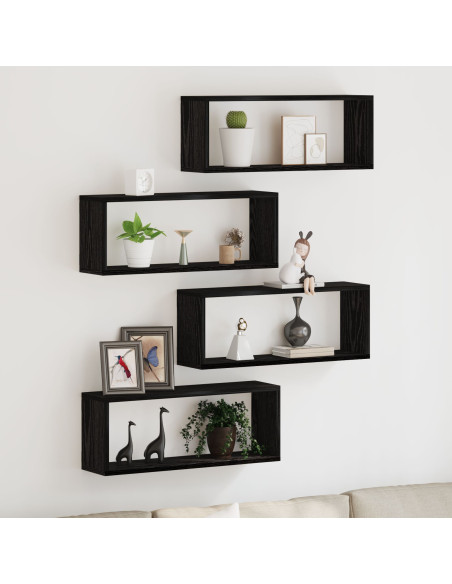 Scaffali da parete 4 pcs Rovere Nero 60 x 15 x 23 cm