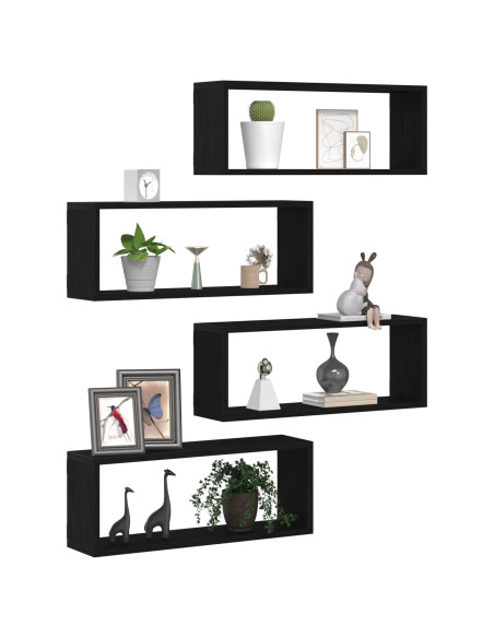 Set di 4 Mensole  - Rovere Nero - 60x15x23 cm - Realizzate in Legno Ingegnerizzato