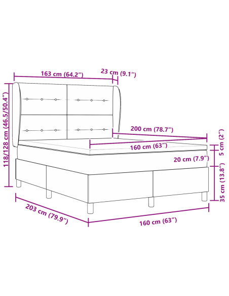 Letto Box Spring con Materasso Grigio Chiaro 160x200 cm in Velluto