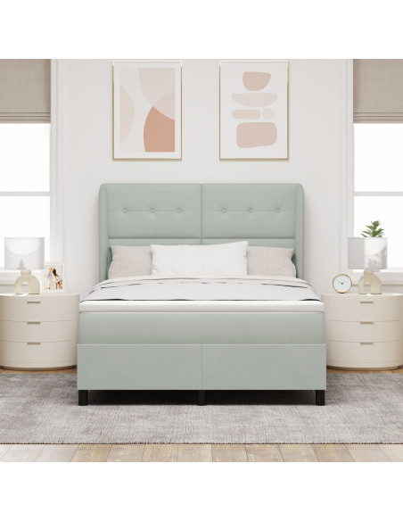 Letto Box Spring con Materasso Grigio Chiaro 160x200 cm in Velluto