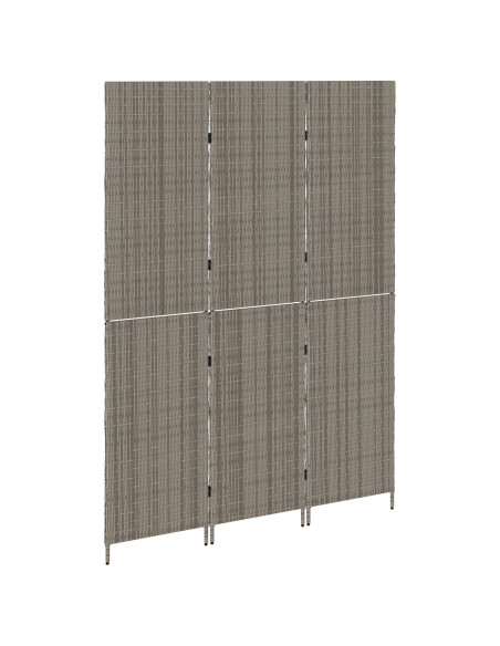 Divisore per Stanze  3 Pannelli Pieghevoli Grigio 147x180 cm Poly Rattan