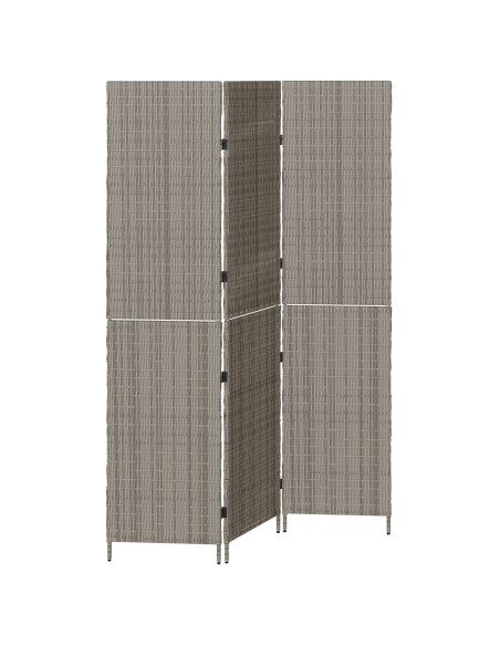 Divisore per Stanze  3 Pannelli Pieghevoli Grigio 147x180 cm Poly Rattan