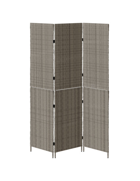 Divisore per Stanze  3 Pannelli Pieghevoli Grigio 147x180 cm Poly Rattan