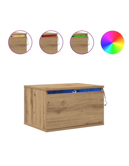 Comodini con luci LED 2 pezzi a muro in rovere artigianale