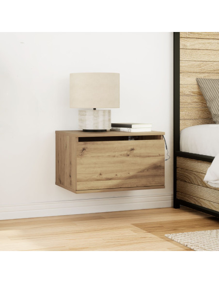 Comodini con luci LED 2 pezzi a muro in rovere artigianale