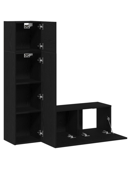 Set di mobili TV 3 pezzi  in legno ingegnerizzato di rovere nero
