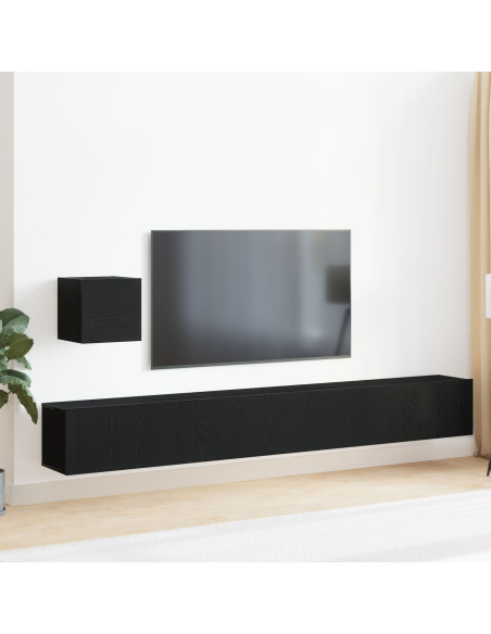 Set di Mobile TV in 4 Pezzi Rovere Nero in Legno Ingegnerizzato