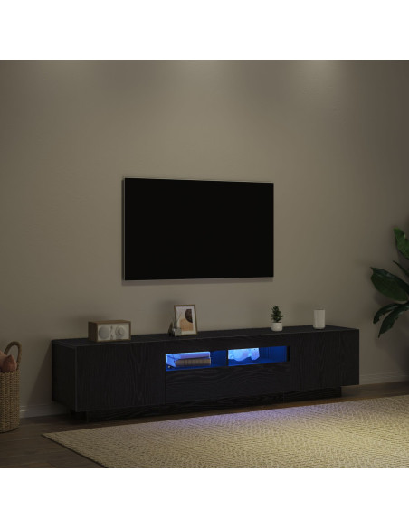 Mobile TV  con luci LED, Nero Rovere, 180x35x40 cm, in legno ingegnerizzato