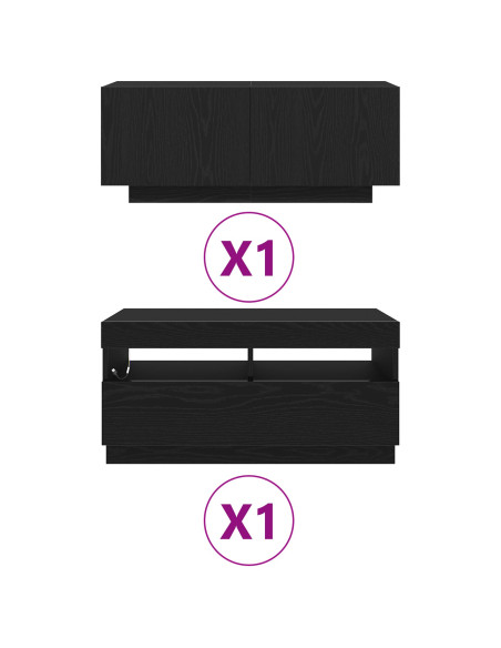 Mobile TV  con luci LED, Nero Rovere, 180x35x40 cm, in legno ingegnerizzato