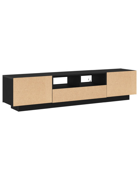 Mobile TV  con luci LED, Nero Rovere, 180x35x40 cm, in legno ingegnerizzato