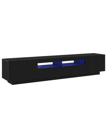Mobile TV  con luci LED, nero Rovere, 200x35x40 cm, in legno ingegnerizzato