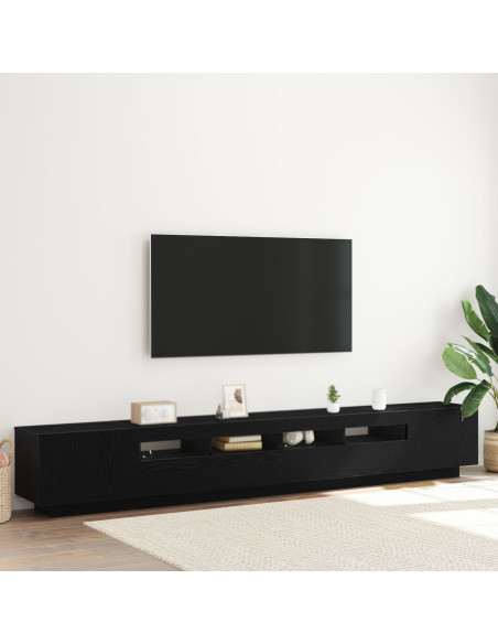 Mobile TV  con luci LED Rovere Nero 260x35x40 cm in Legno ingegnerizzato