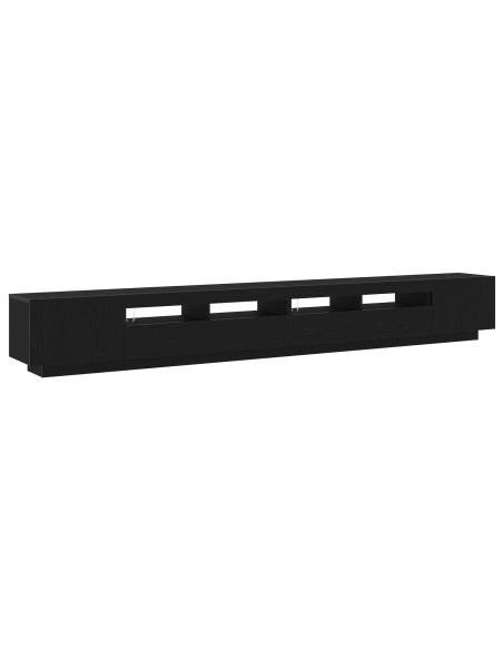 Mobile TV con Luci LED Nero Rovere 300x35x40 cm in Legno Ingegnerizzato