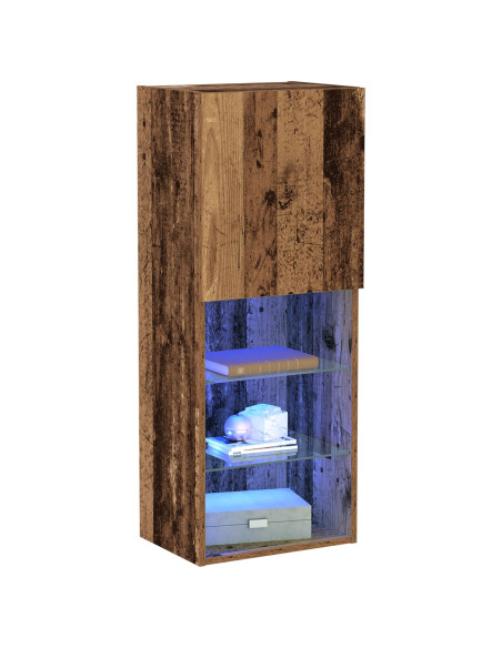 Mobile TV  con luci LED in legno invecchiato 40,5x30x102 cm