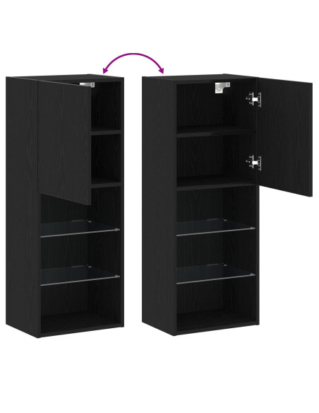 mobile TV  con luci LED rovere nero 40,5x30x102 cm