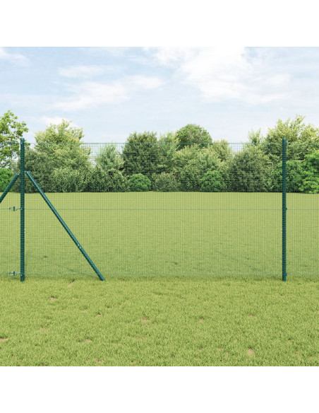 Recinzione in Rete Saldato di  con 7 Pali Verde 1,4x10 m Acciaio