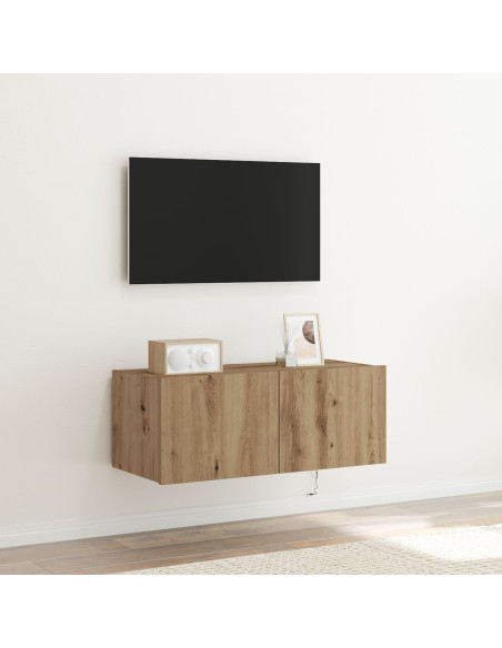 Cabinet da muro per TV  con luci LED Rovere artigianale 80x35x31 cm