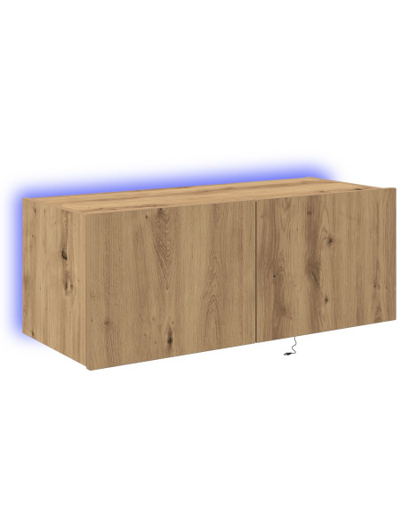 Cabinet da muro per TV  con luci LED Rovere artigianale 80x35x31 cm