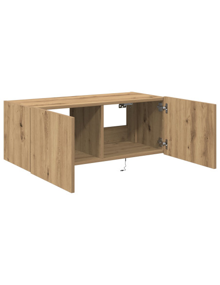 Cabinet da muro per TV  con luci LED Rovere artigianale 80x35x31 cm
