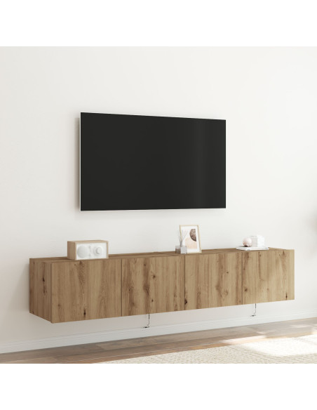 Mobile TV da Parete con Luci LED 2 pz Rovere Artigianale 80x35x31 cm