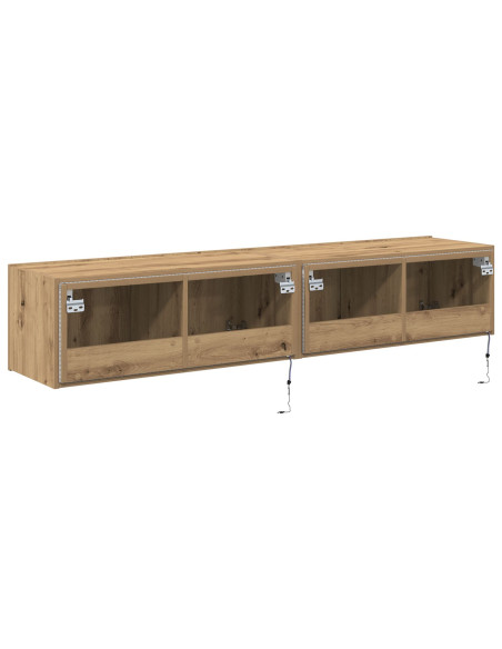Mobile TV da Parete con Luci LED 2 pz Rovere Artigianale 80x35x31 cm