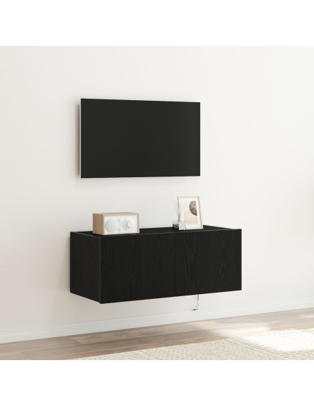 Mobile TV  con luci LED Rovere Nero 80x35x31 cm