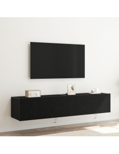 Mobile TV da parete 2 pcs Rovere Nero 80 x 35 x 31 cm 2