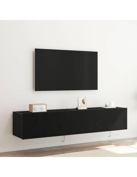 Mobile Porta TV con Luci LED 2 pezzi Rovere Nero 80x35x31 cm