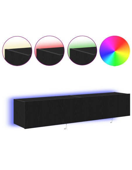 Mobile Porta TV con Luci LED 2 pezzi Rovere Nero 80x35x31 cm