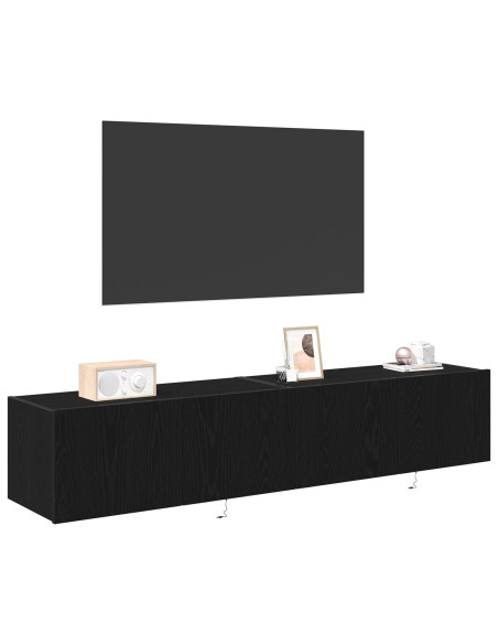 Mobile Porta TV con Luci LED 2 pezzi Rovere Nero 80x35x31 cm