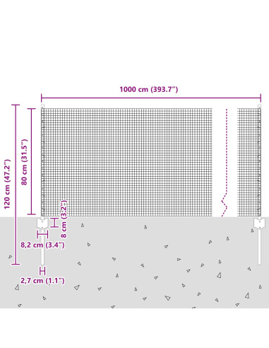 Recinzione con Posto Grigio 0,8 x 10 m Acciaio e PVC