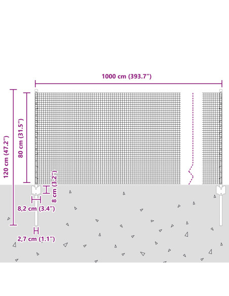 Recinzione con Posto Grigio 0,8 x 10 m Acciaio e PVC