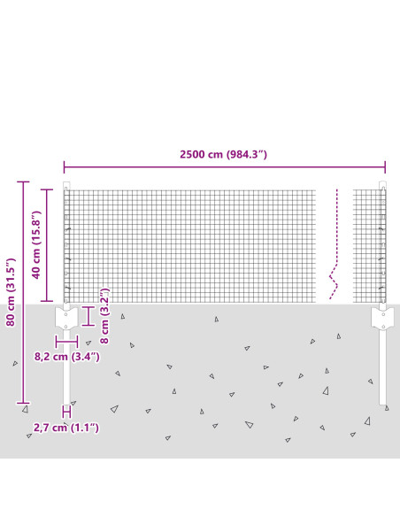 Recinzione con Posto Grigio 0,4 x 25 m Acciaio e PVC