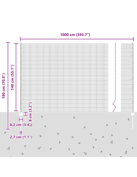 Recinzione con Posto Grigio 1,4 x 10 m Acciaio e PVC