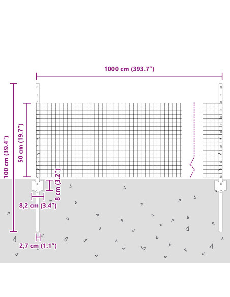 Set di Recinzione in Metallo Zincato Grigio Set di 2 10 x 0.5 m Durevole