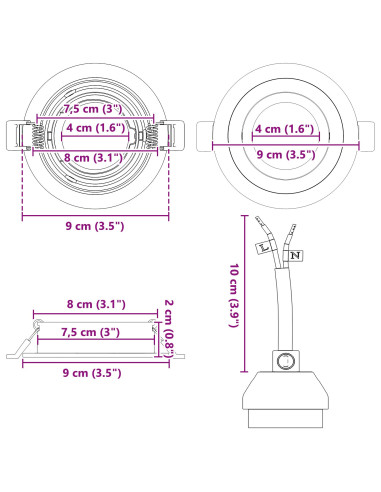 Spotlight 24 pcs Nero 9 x 9 x 2 cm Alluminio